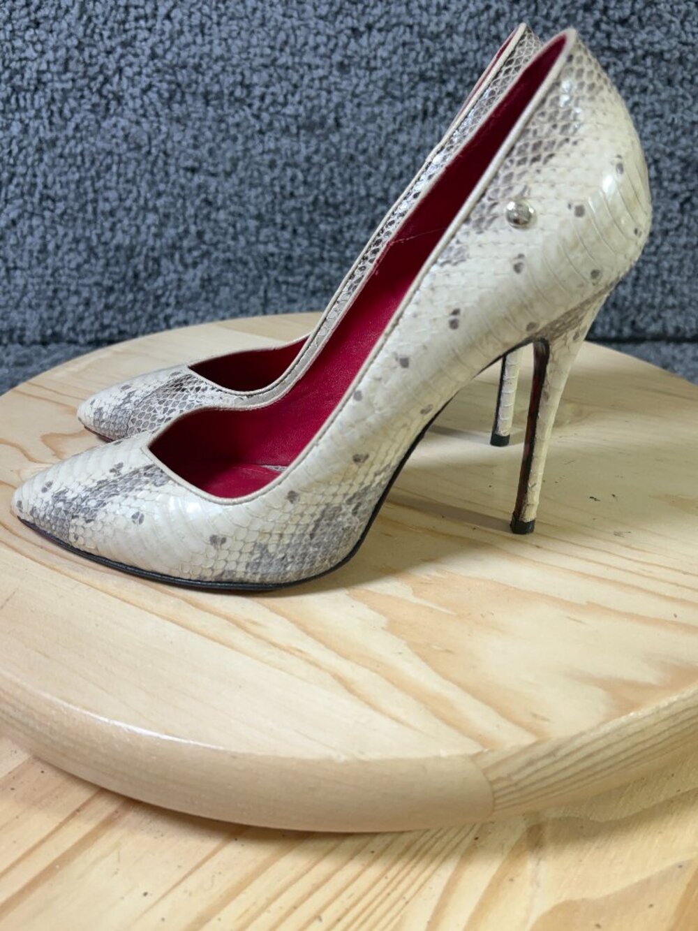 Cesare Paciotti Pumps Womens Size 6 Leather Stiletto Heel Snakeskin Print Italy